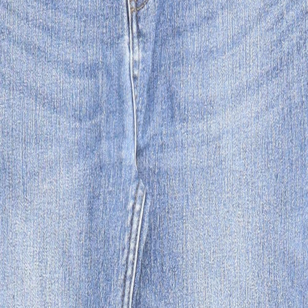 Marks and Spencer Womens Blue Cotton Straight Jeans Size 32 in L27 in Regular Zip - Pockets