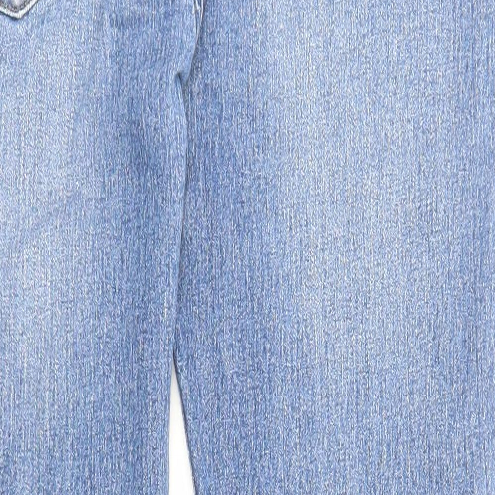 Marks and Spencer Womens Blue Cotton Straight Jeans Size 32 in L27 in Regular Zip - Pockets