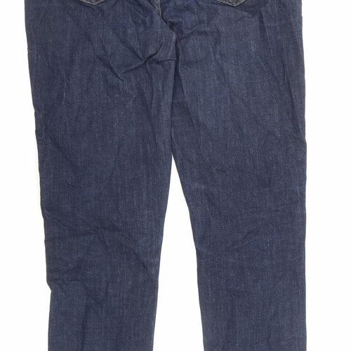 John Lewis Womens Blue Cotton Straight Jeans Size 14 L29 in Regular Zip - Pockets