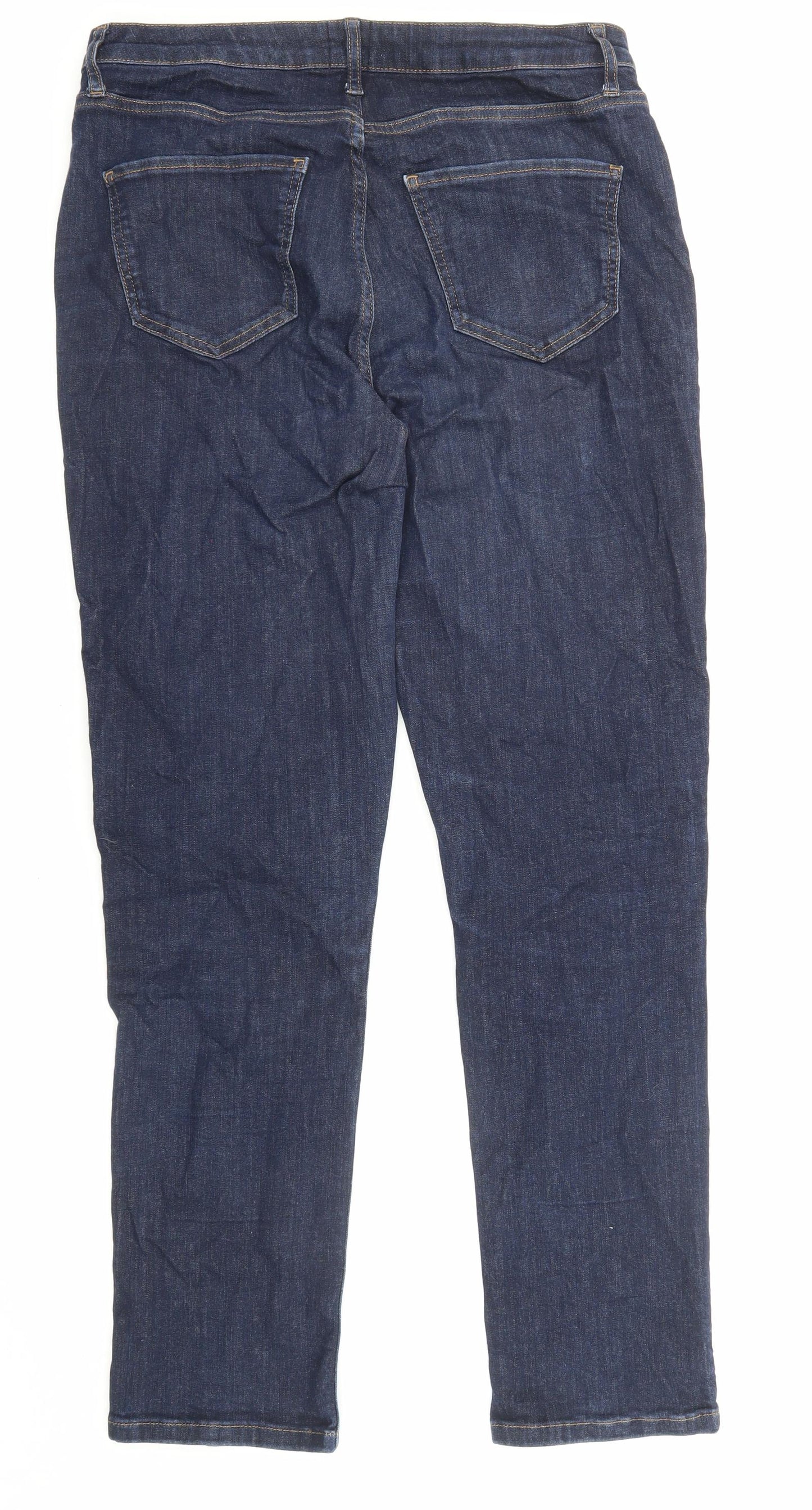 John Lewis Womens Blue Cotton Straight Jeans Size 14 L29 in Regular Zip - Pockets