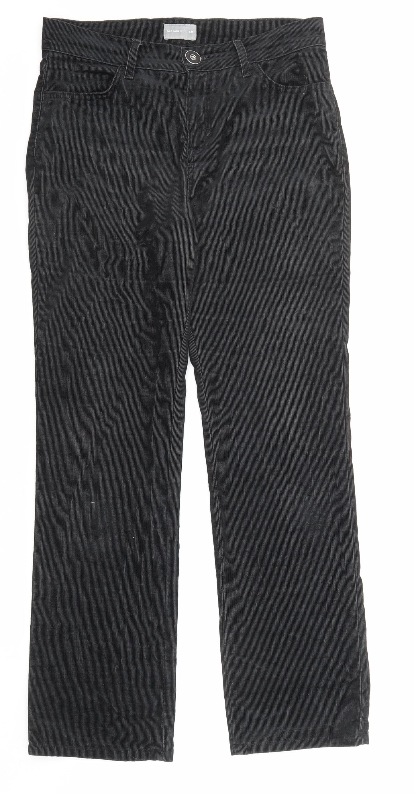 Per Una Womens Black Cotton Trousers Size 12 L29 in Regular Zip