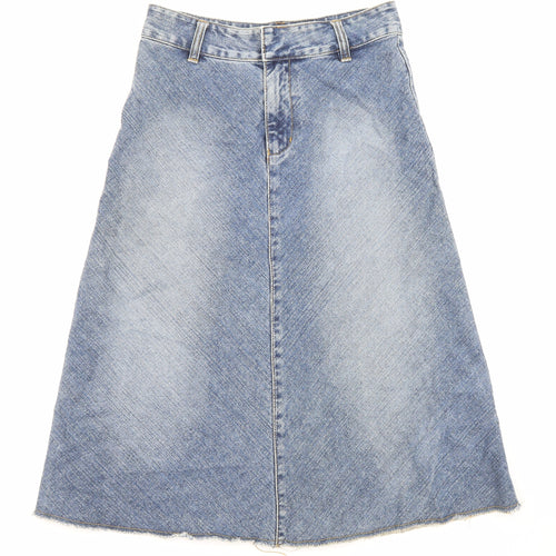Karen Womens Blue Cotton A-Line Skirt Size M Zip