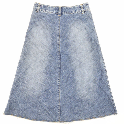 Karen Womens Blue Cotton A-Line Skirt Size M Zip