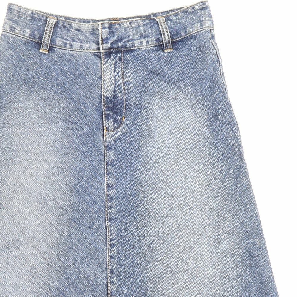 Karen Womens Blue Cotton A-Line Skirt Size M Zip