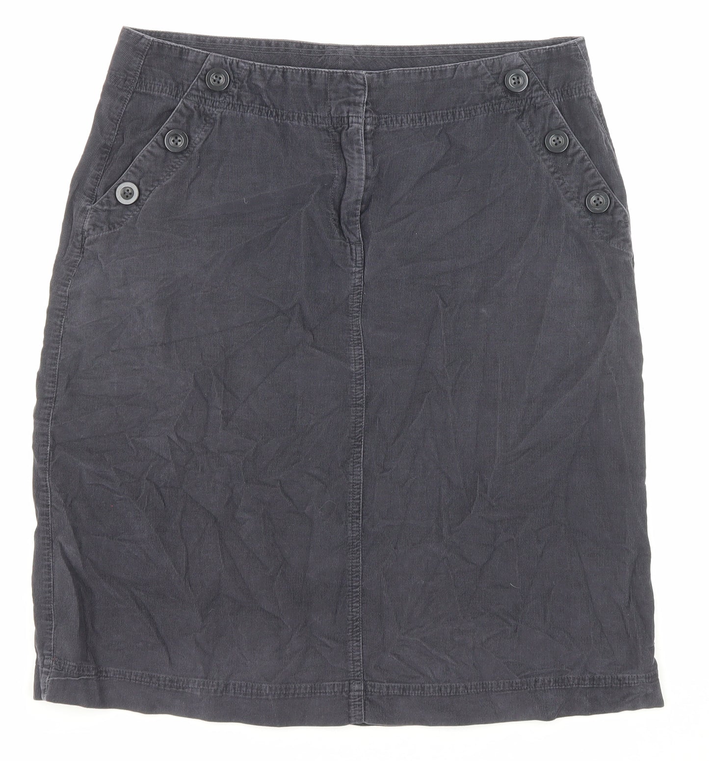 Marks and Spencer Womens Grey Cotton A-Line Skirt Size 12 Button