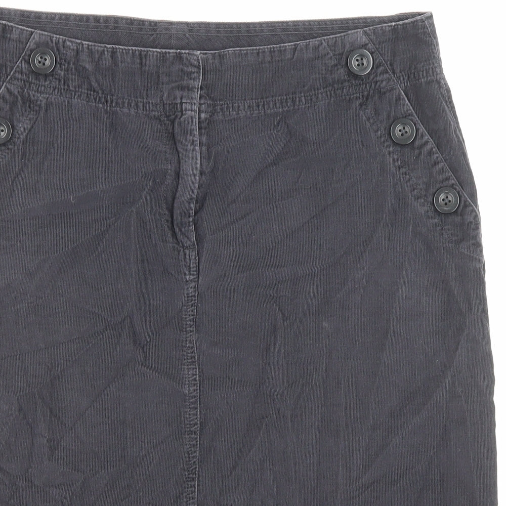 Marks and Spencer Womens Grey Cotton A-Line Skirt Size 12 Button