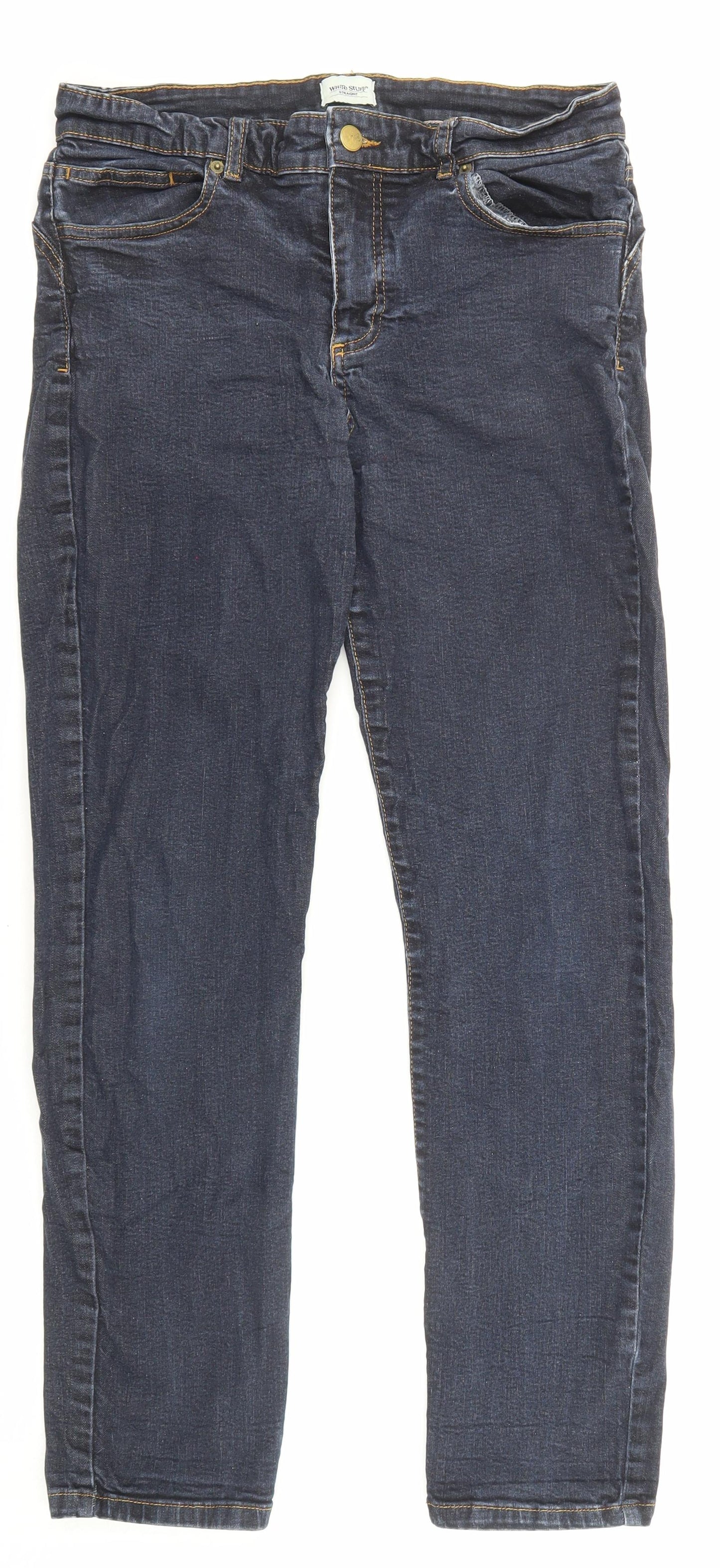 White Stuff Womens Blue Cotton Straight Jeans Size 12 L27 in Regular Zip - Pockets