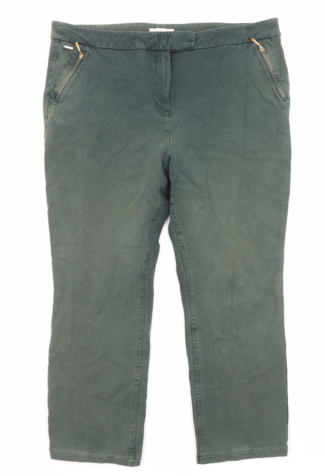 Per Una Womens Green Cotton Straight Jeans Size 18 L24 in Regular Zip - Pockets