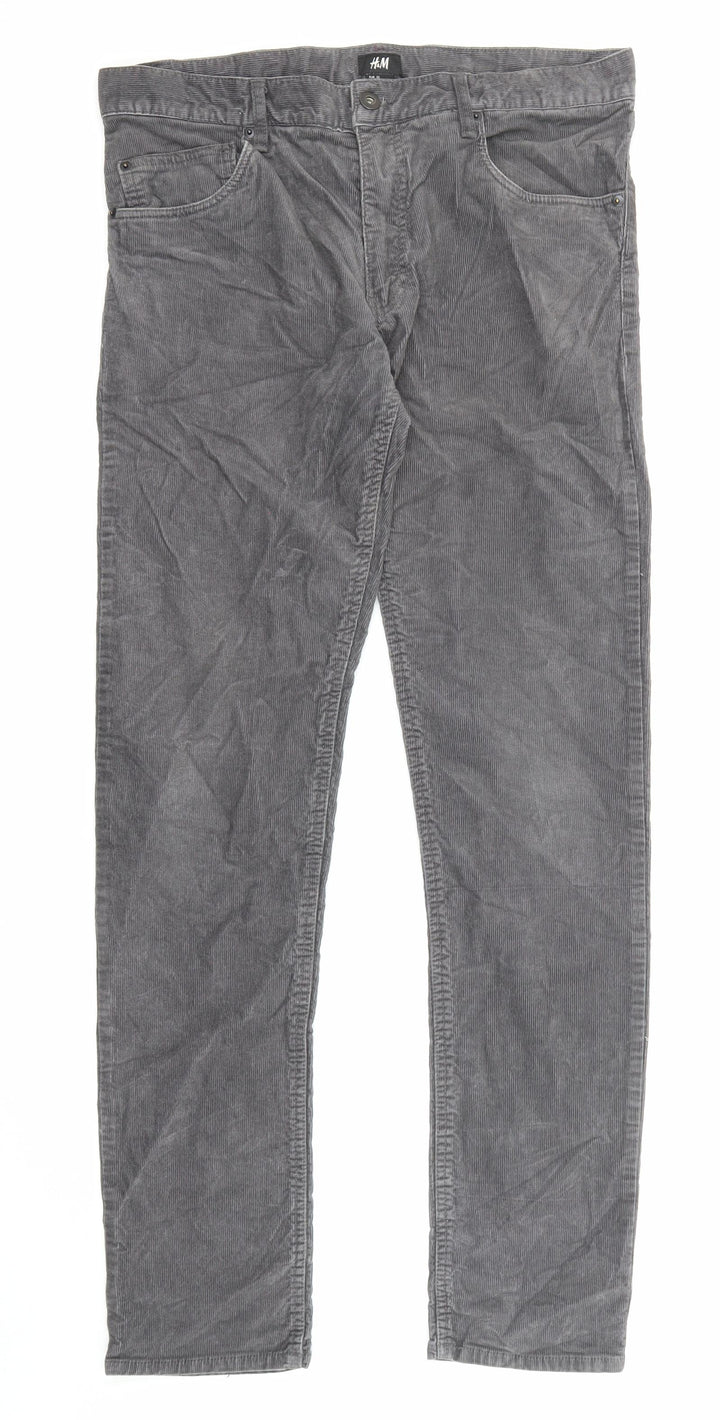 H&M Womens Grey Cotton Trousers Size 32 in L31 in Regular Zip - Pockets