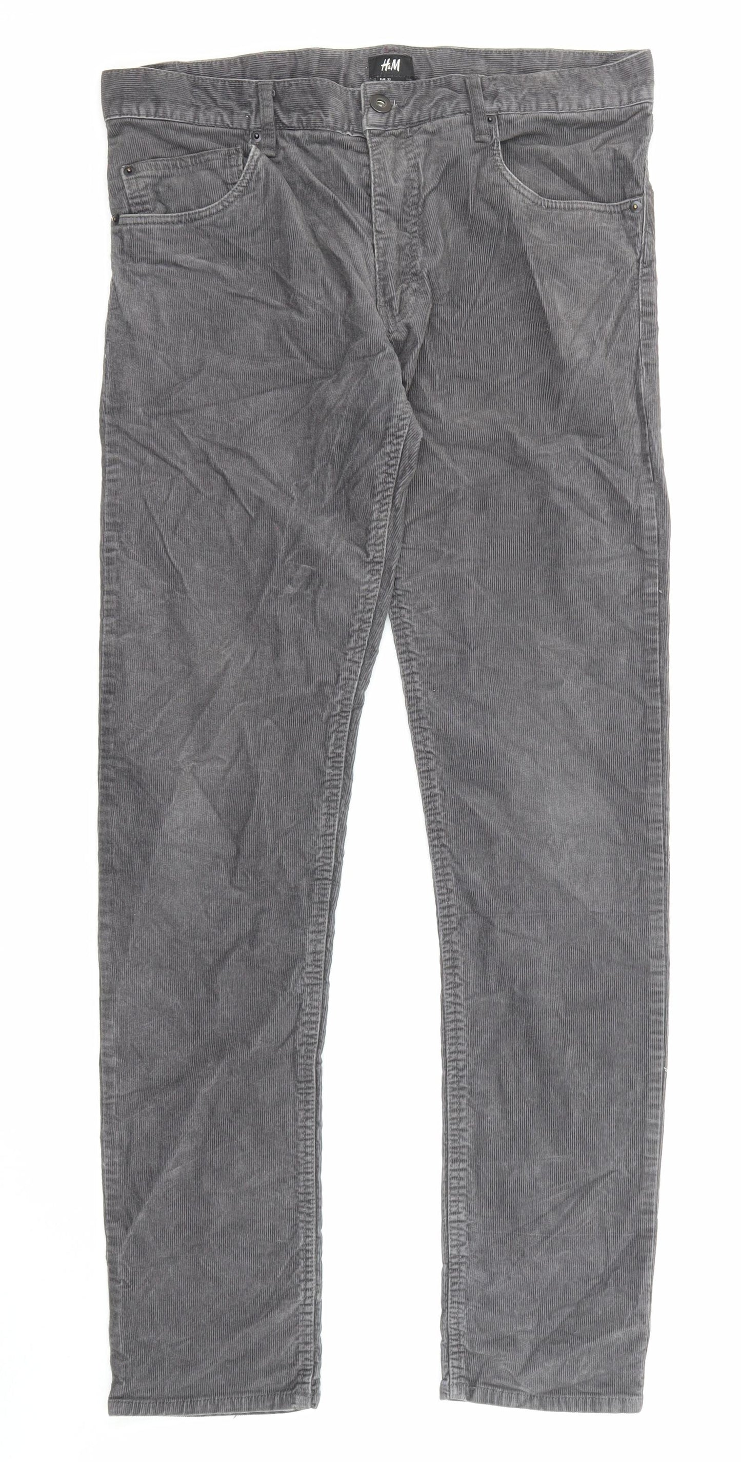 H&M Womens Grey Cotton Trousers Size 32 in L31 in Regular Zip - Pockets