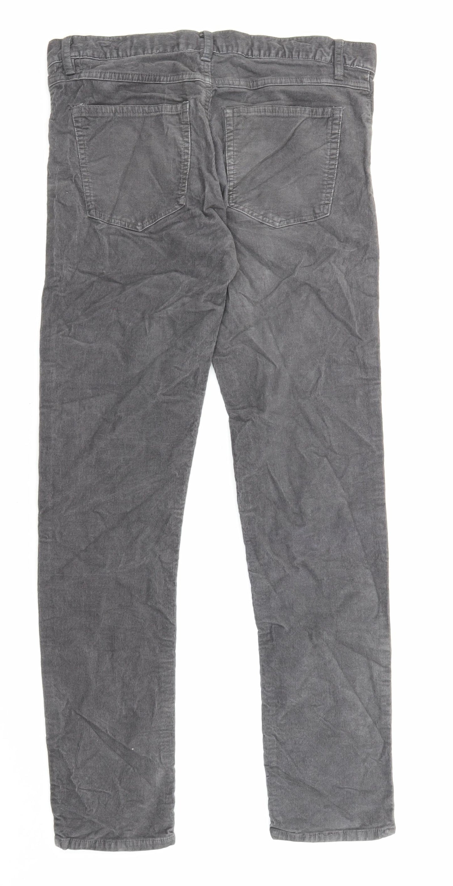 H&M Womens Grey Cotton Trousers Size 32 in L31 in Regular Zip - Pockets