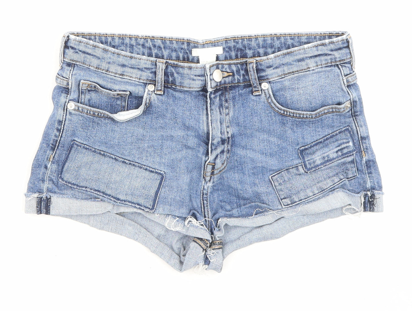 H&M Womens Blue Cotton Hot Pants Shorts Size 10 Regular Zip - Pockets