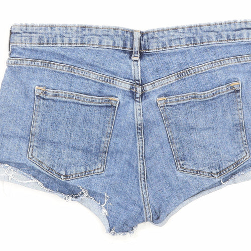 H&M Womens Blue Cotton Hot Pants Shorts Size 10 Regular Zip - Pockets