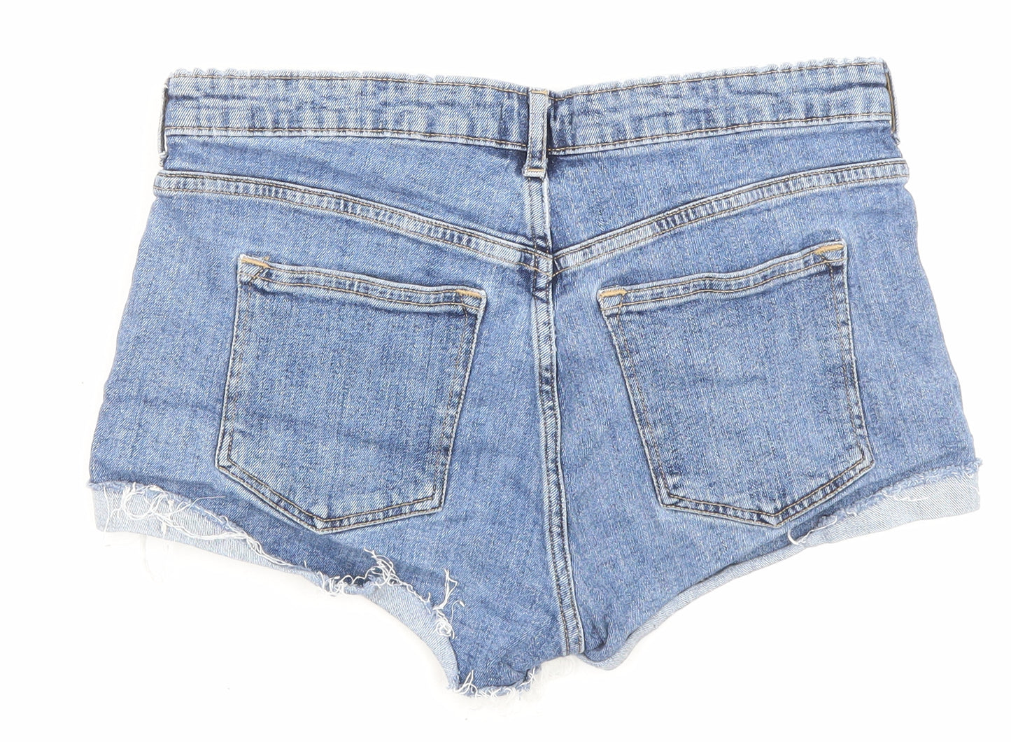 H&M Womens Blue Cotton Hot Pants Shorts Size 10 Regular Zip - Pockets