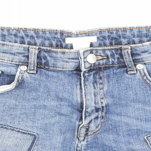H&M Womens Blue Cotton Hot Pants Shorts Size 10 Regular Zip - Pockets