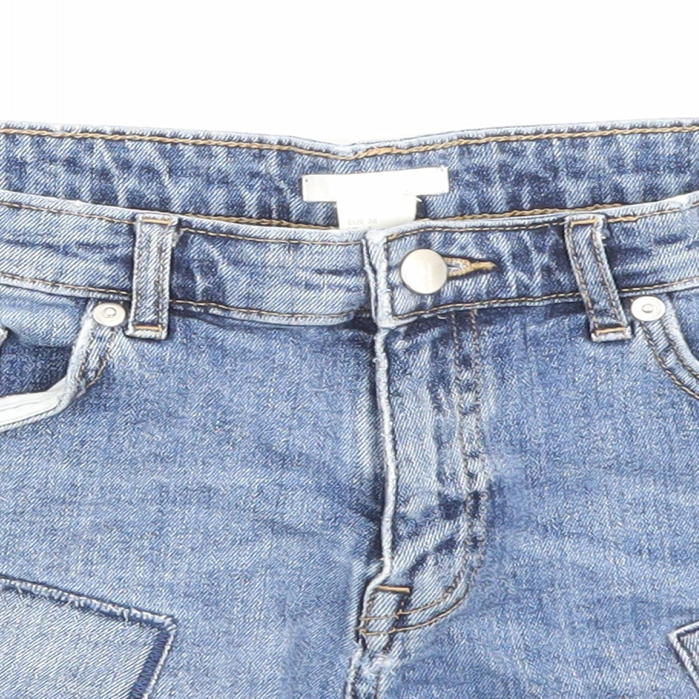 H&M Womens Blue Cotton Hot Pants Shorts Size 10 Regular Zip - Pockets