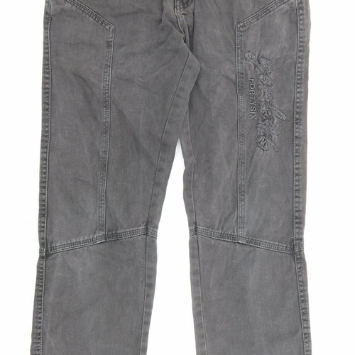 Evviva Womens Grey Cotton Trousers Size 12 L25 in Regular Zip - Pockets