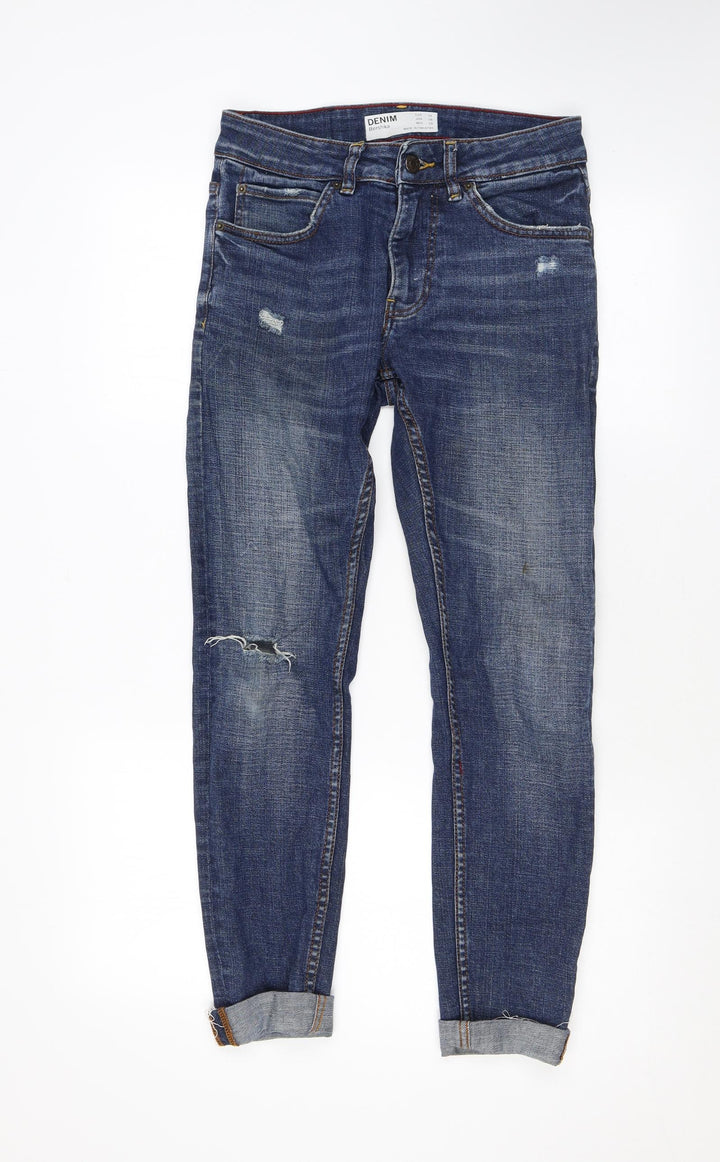 Bershka Womens Blue Cotton Skinny Jeans Size 6 L27 in Regular Zip