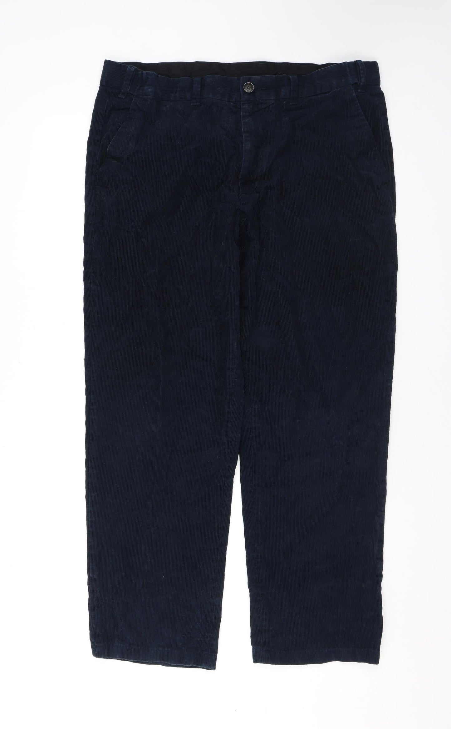 Marks and Spencer Mens Blue Cotton Trousers Size 36 in L26 in Regular Zip