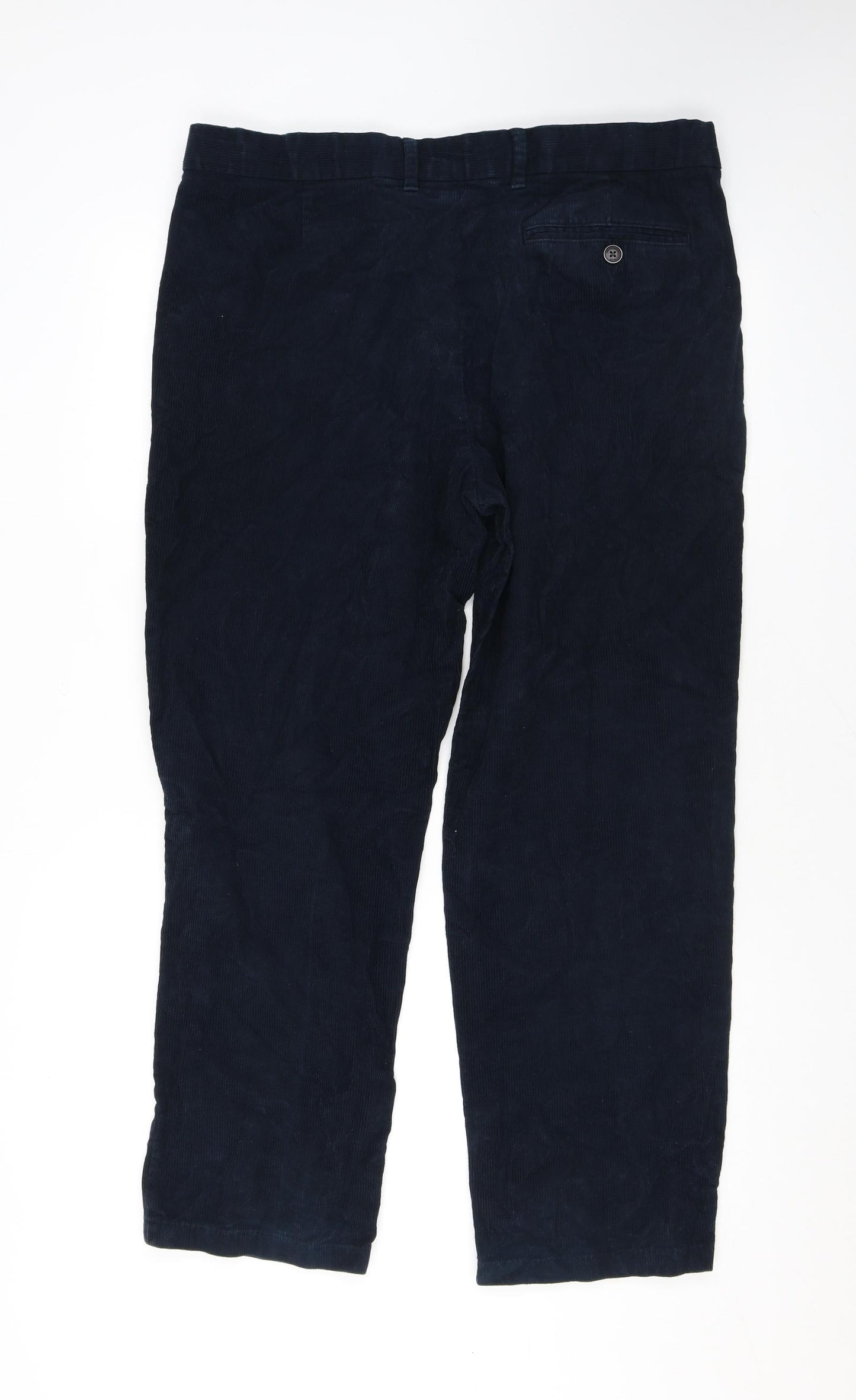 Marks and Spencer Mens Blue Cotton Trousers Size 36 in L26 in Regular Zip