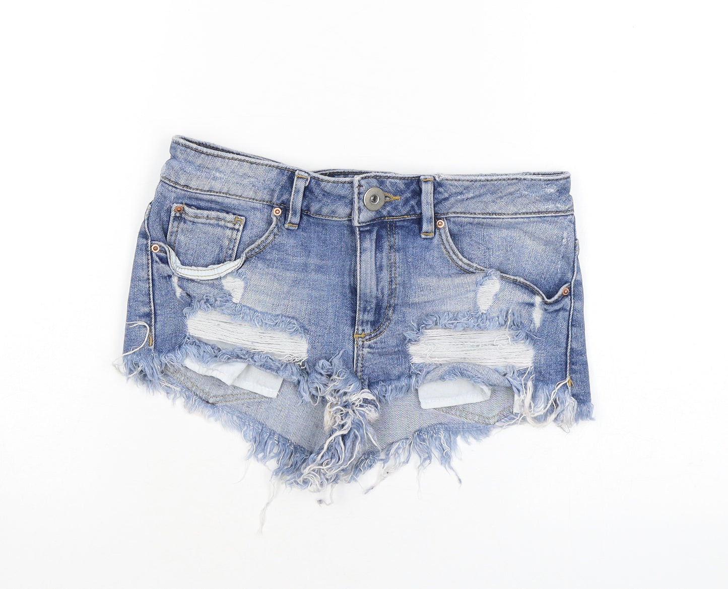 ASOS Womens Blue Cotton Hot Pants Shorts Size 8 Regular Zip - Distressed