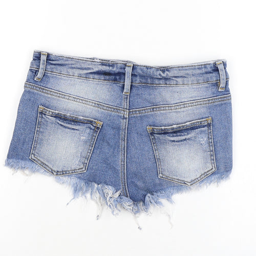 ASOS Womens Blue Cotton Hot Pants Shorts Size 8 Regular Zip - Distressed
