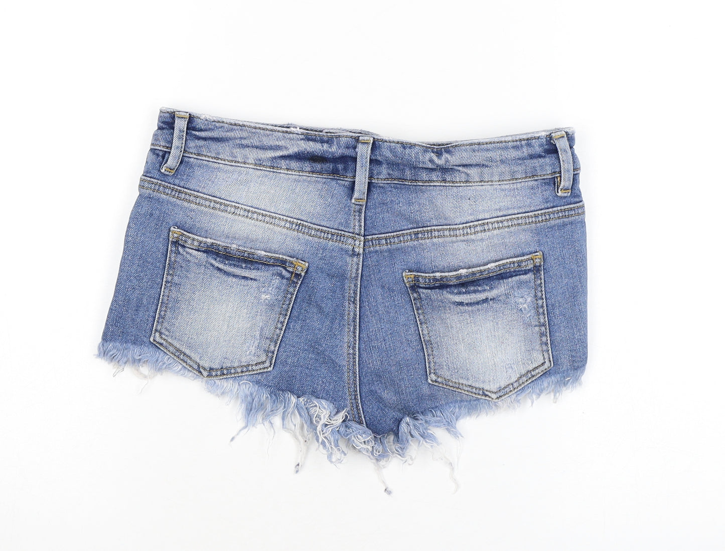 ASOS Womens Blue Cotton Hot Pants Shorts Size 8 Regular Zip - Distressed