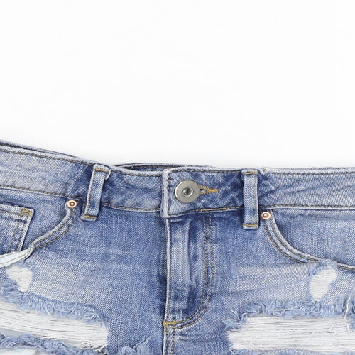 ASOS Womens Blue Cotton Hot Pants Shorts Size 8 Regular Zip - Distressed