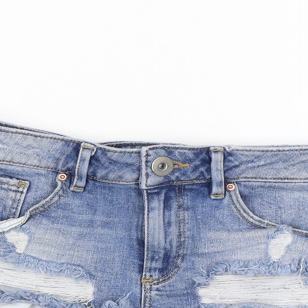 ASOS Womens Blue Cotton Hot Pants Shorts Size 8 Regular Zip - Distressed