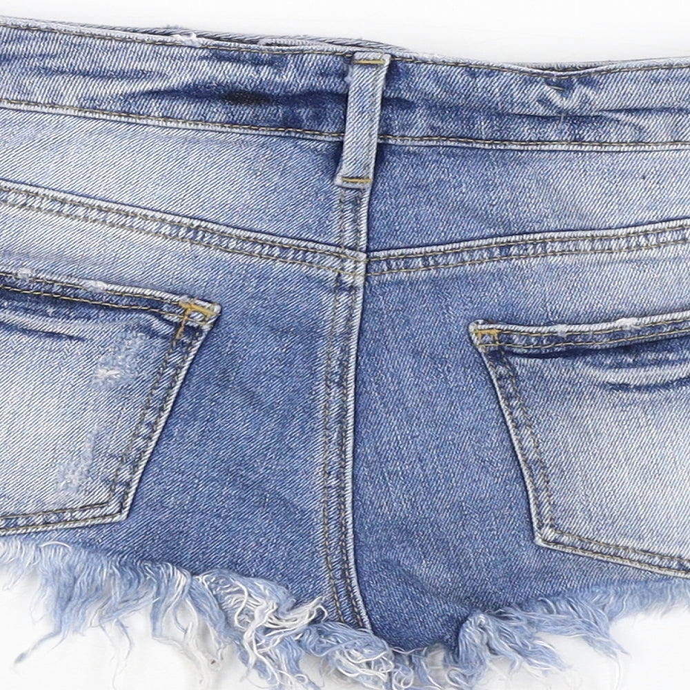 ASOS Womens Blue Cotton Hot Pants Shorts Size 8 Regular Zip - Distressed