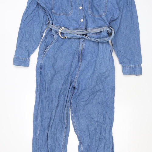 NEXT Womens Blue Cotton Jumpsuit One-Piece Size 16 L26 in Zip