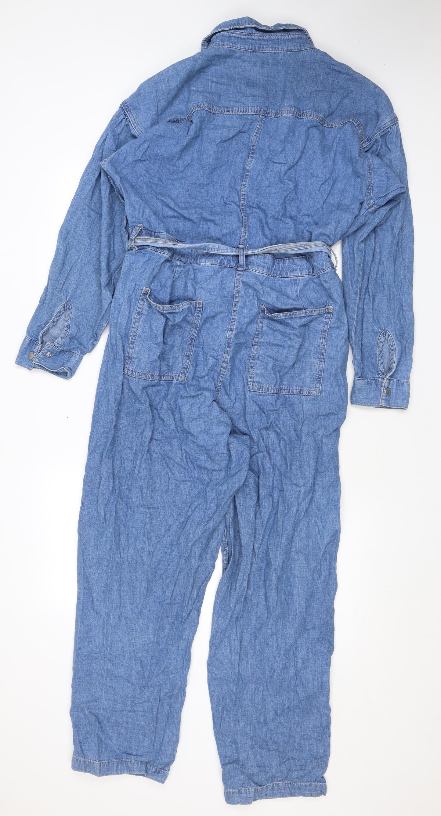 NEXT Womens Blue Cotton Jumpsuit One-Piece Size 16 L26 in Zip