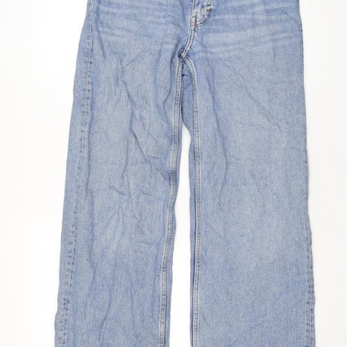 Monki Womens Blue Cotton Wide-Leg Jeans Size 28 L30 in Regular Zip