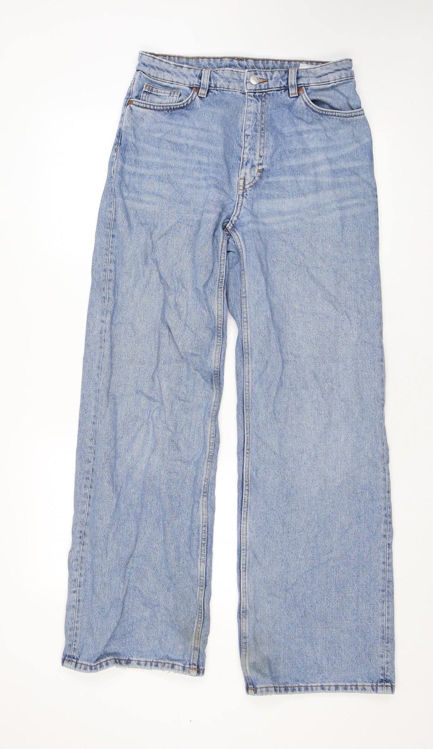 Monki Womens Blue Cotton Wide-Leg Jeans Size 28 L30 in Regular Zip