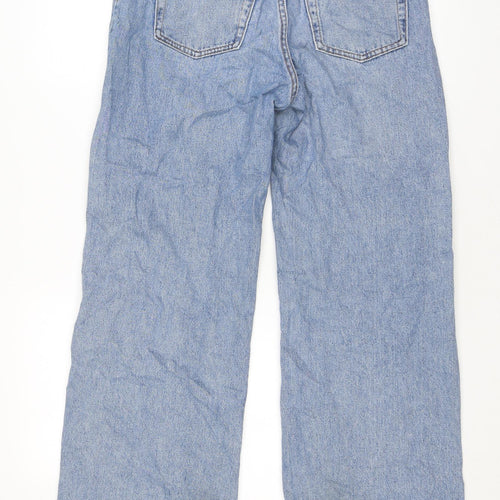 Monki Womens Blue Cotton Wide-Leg Jeans Size 28 L30 in Regular Zip