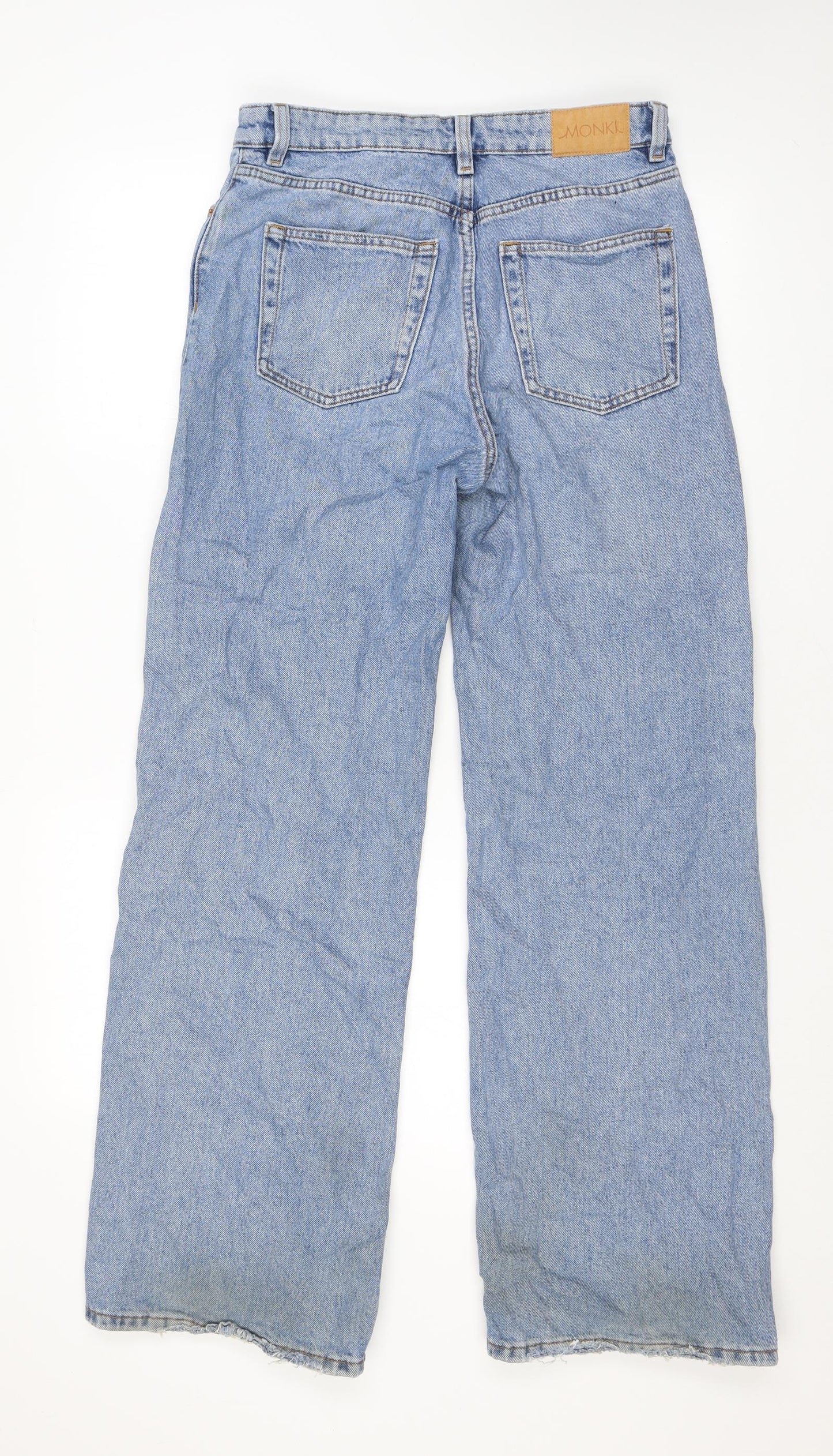 Monki Womens Blue Cotton Wide-Leg Jeans Size 28 L30 in Regular Zip