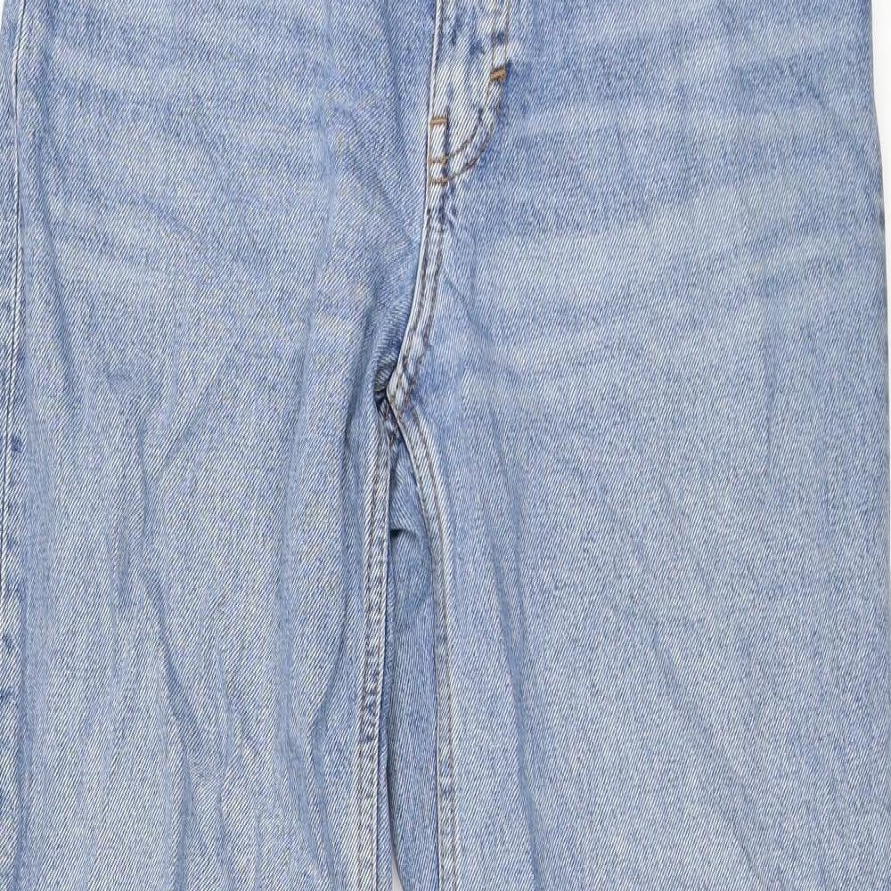 Monki Womens Blue Cotton Wide-Leg Jeans Size 28 L30 in Regular Zip