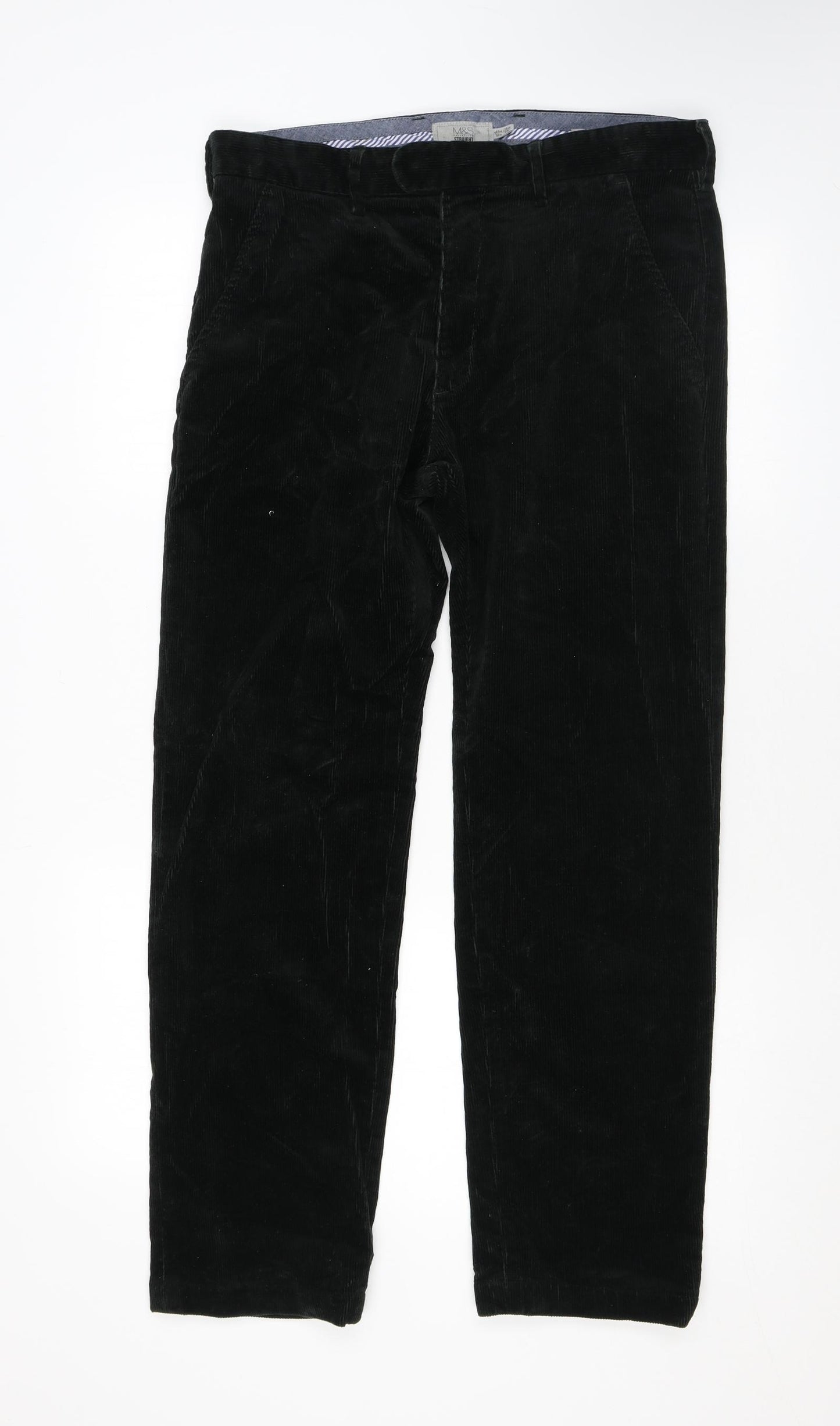 Marks and Spencer Mens Black Cotton Trousers Size 32 in L29 in Regular Zip