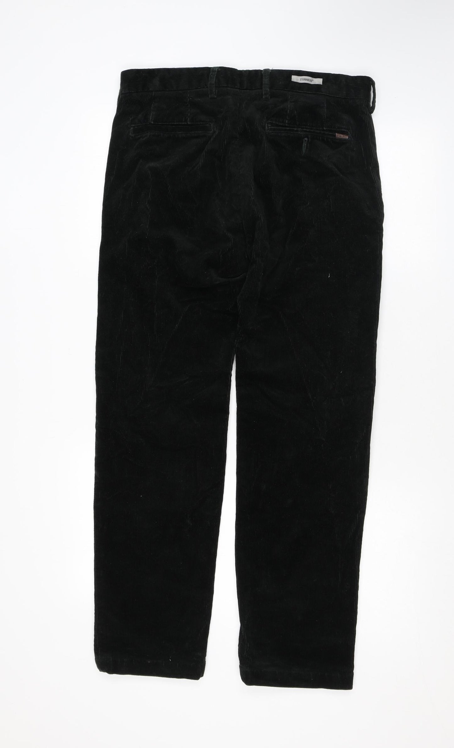 Marks and Spencer Mens Black Cotton Trousers Size 32 in L29 in Regular Zip