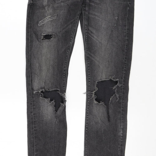 River Island Mens Grey Cotton Skinny Jeans Size 28 in L34 in Regular Zip