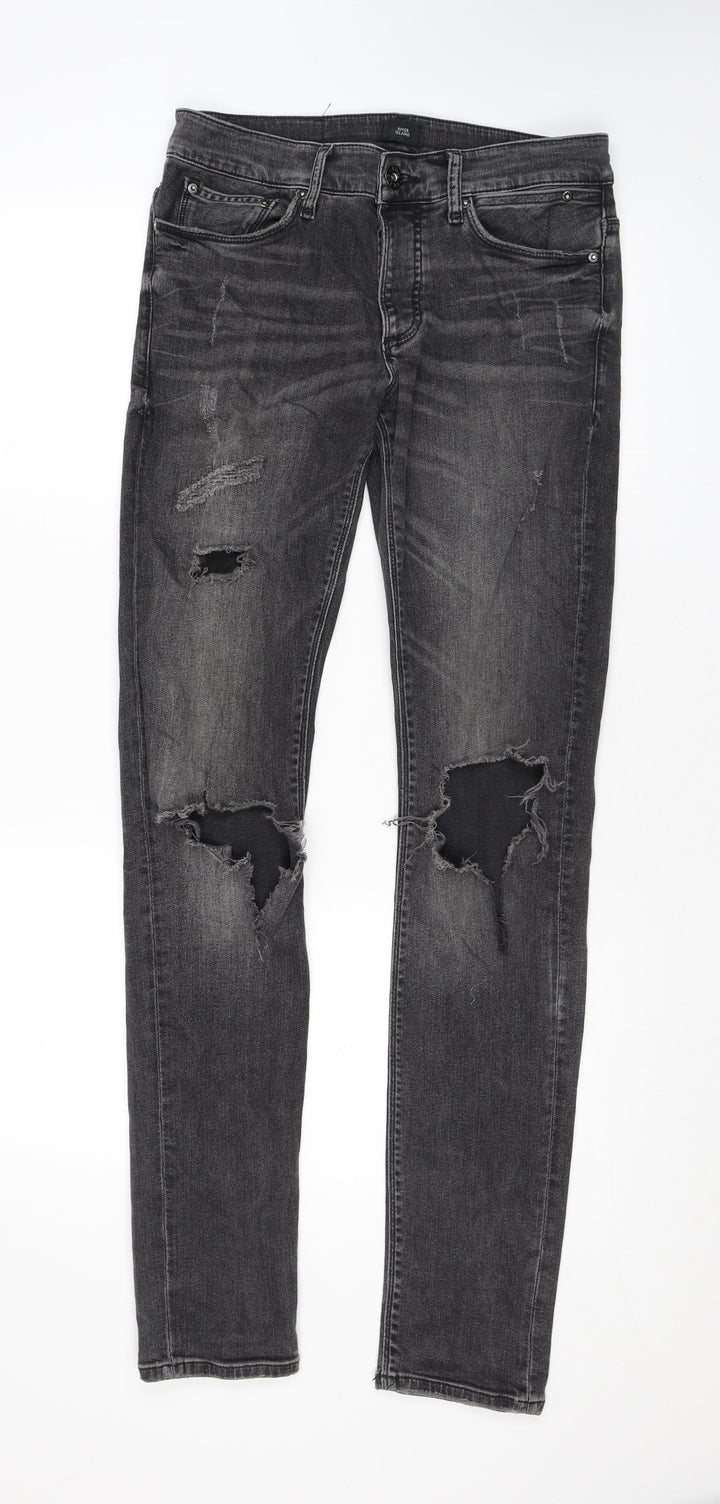 River Island Mens Grey Cotton Skinny Jeans Size 28 in L34 in Regular Zip