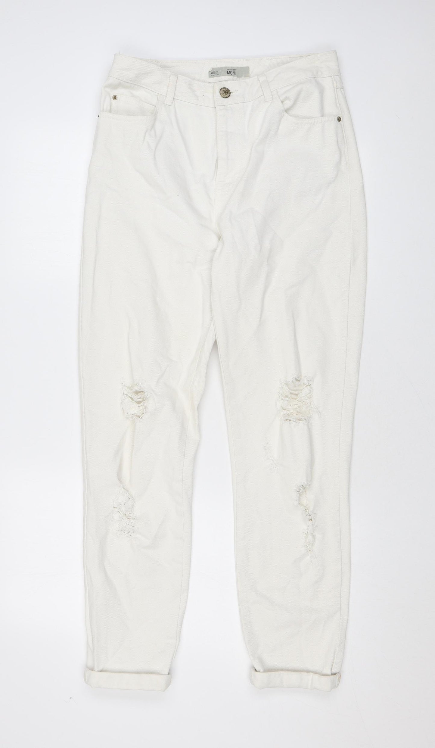 Topshop Womens White Cotton Mom Jeans Size 28 in L34 in Regular Zip