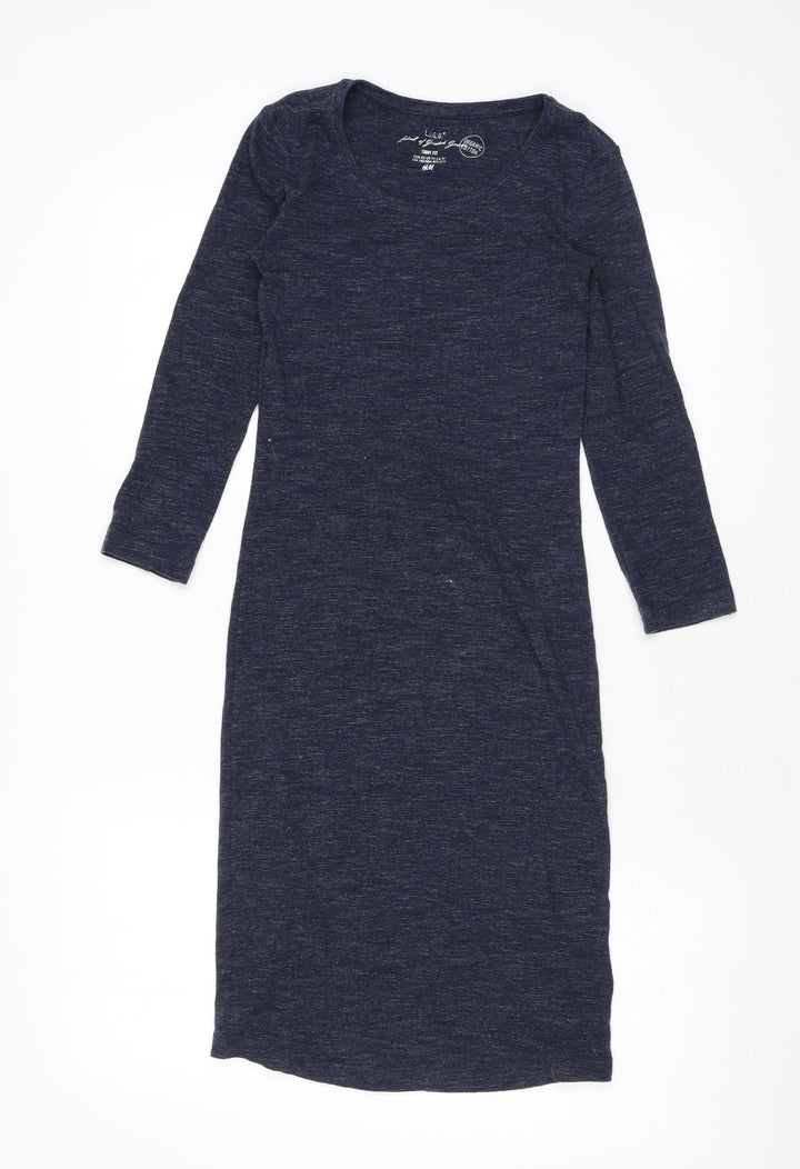 H&M Womens Blue Cotton Basic T-Shirt Size XS Scoop Neck