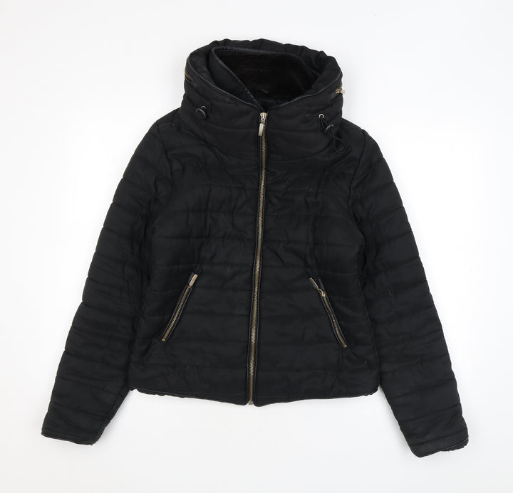 Rising Womens Black Puffer Jacket Coat Size M Zip