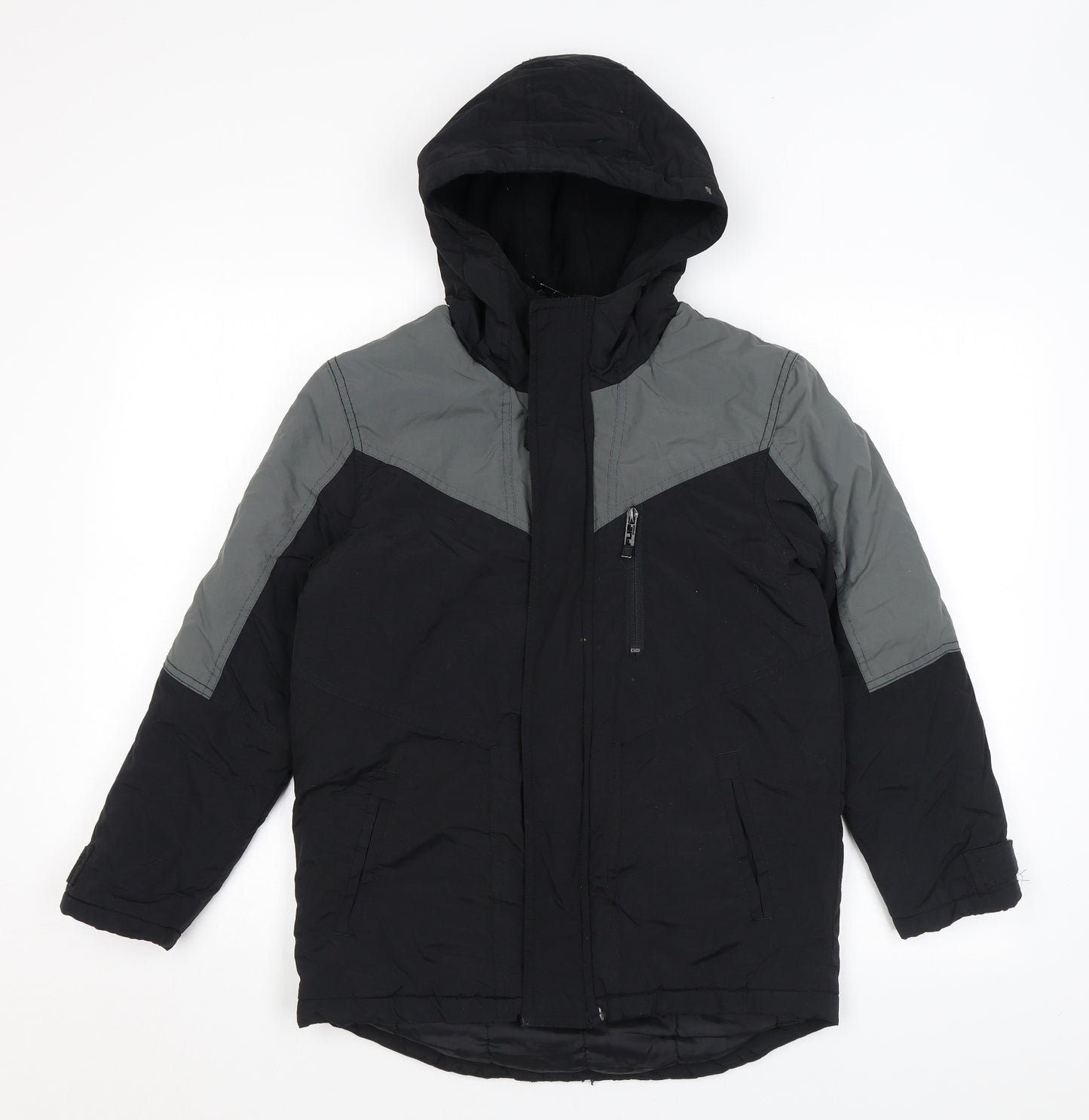 Flipback Boys Black Basic Coat Coat Size 9-10 Years Zip