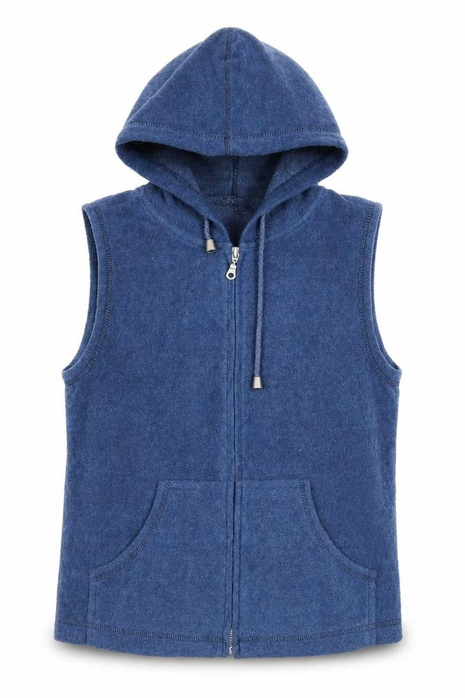 Front view of Mixin women’s blue polyester full zip hoodie, size M, zip