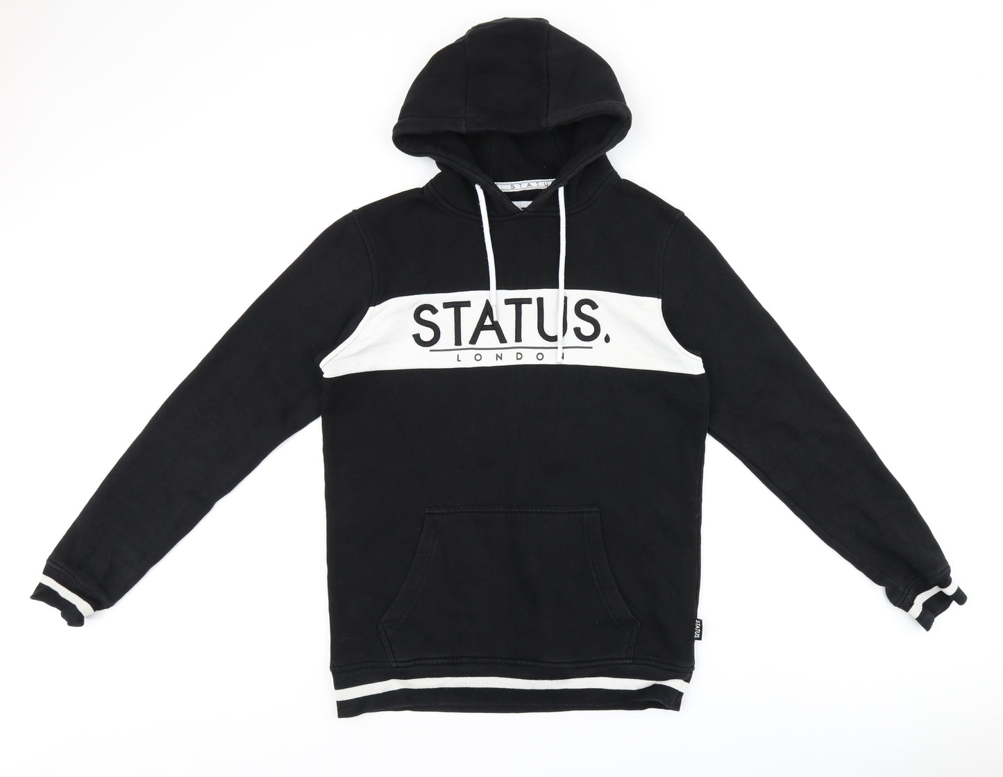 Status London Mens Black Cotton Pullover Hoodie Size S - Logo print