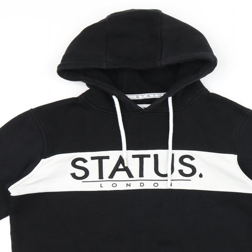 Status London Mens Black Cotton Pullover Hoodie Size S - Logo print