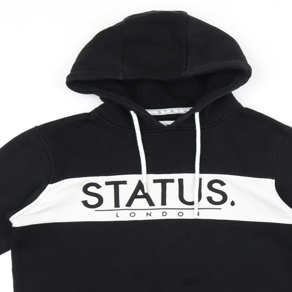 Status London Mens Black Cotton Pullover Hoodie Size S - Logo print