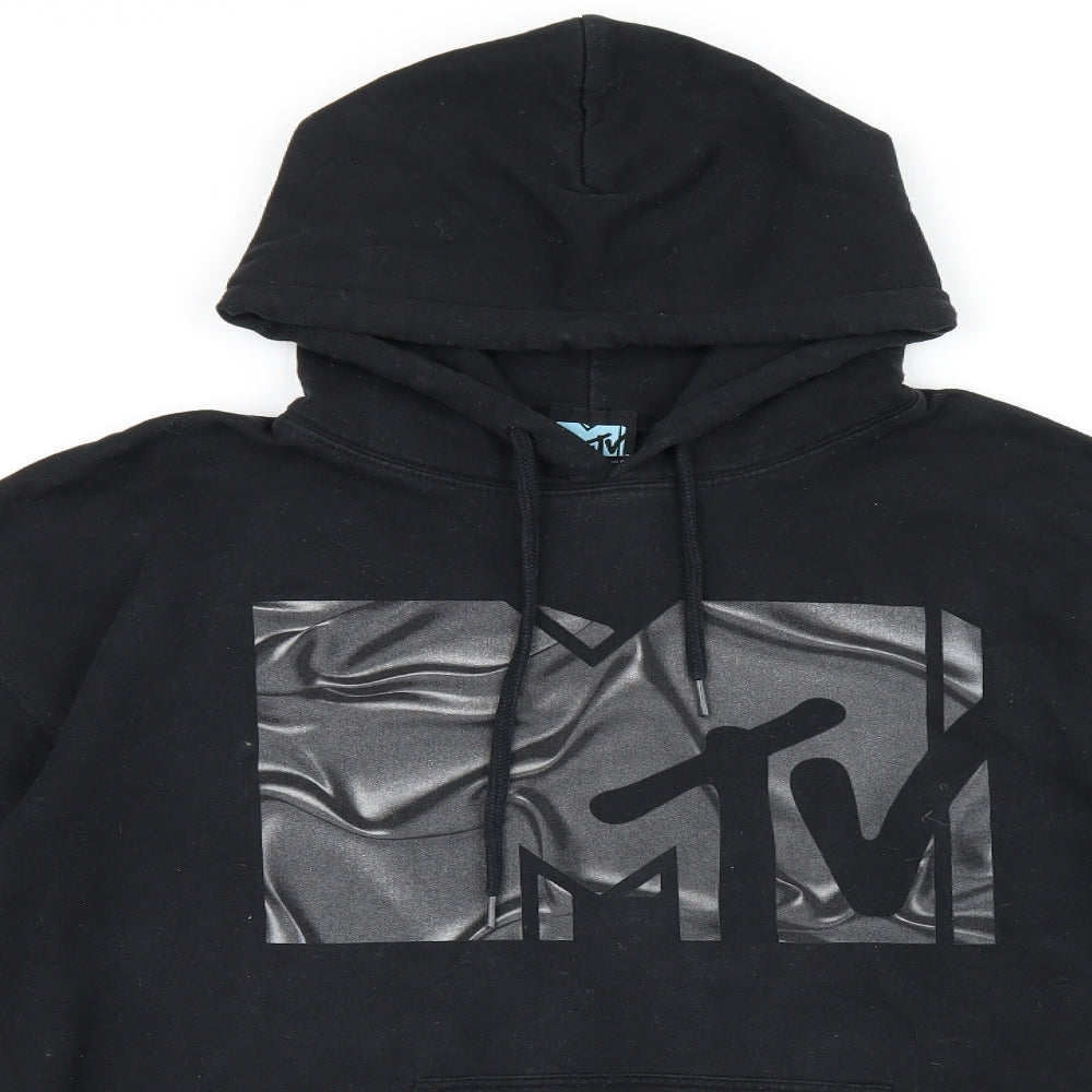MTV Mens Black Cotton Pullover Hoodie Size M - MTV logo